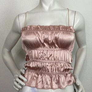 Topshop NEW Satin Pink Coquette Ruched & Gathered Festival/Coachella Crop Top M